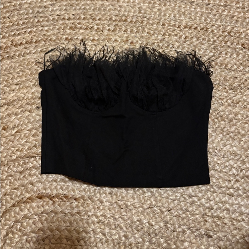 Eva Franco Anthropologie Strapless Bustier with Fur & tulle detailing
